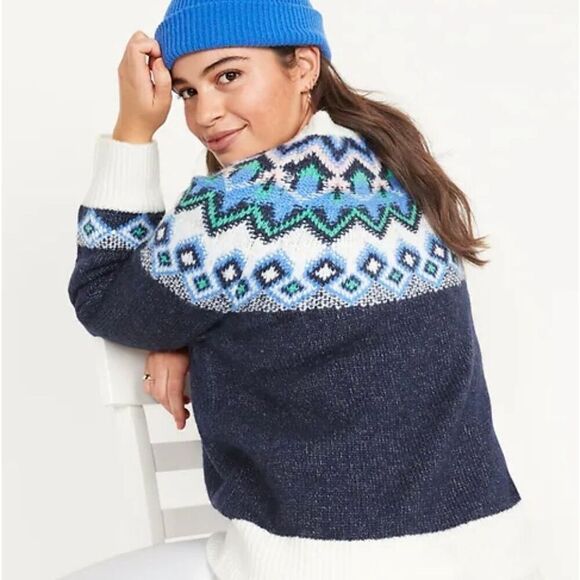 Old Navy blue fairisle wool blend sweater m - Picture 2 of 11